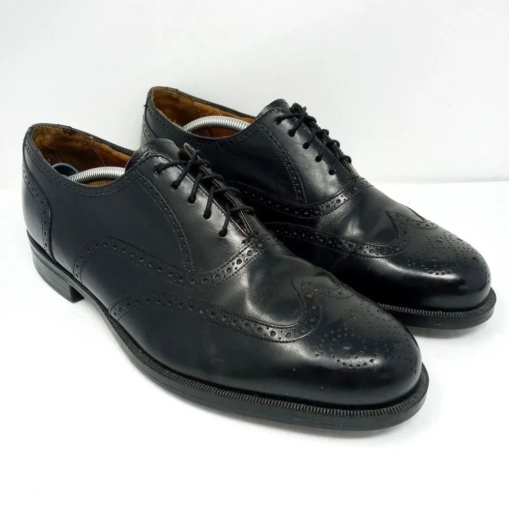 Florsheim Comfortech Wingtip Oxford Shoes Size 10 Made in USA Black Leather